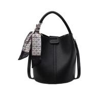 Yobohui Women's Leather Bucket Bag Handbag Shoulder Crossbody Bag Sundries Bag With Removable Shoulder Strap(Black)