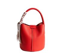 Yobohui Women's Leather Bucket Bag Handbag Shoulder Crossbody Bag Sundries Bag With Removable Shoulder Strap(Red)