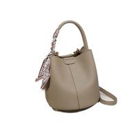 Yobohui Women's Leather Bucket Bag Handbag Shoulder Crossbody Bag Sundries Bag With Removable Shoulder Strap(Grey)