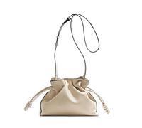 Yobohui Women's Leather Crossbody Bag Drawstring Pleated Bucket Bag with Adjustable Shoulder Strap(Apricot)