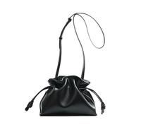 Yobohui Women's Leather Crossbody Bag Drawstring Pleated Bucket Bag with Adjustable Shoulder Strap(Black)