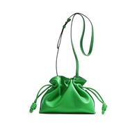 Yobohui Women's Leather Crossbody Bag Drawstring Pleated Bucket Bag with Adjustable Shoulder Strap(Green)