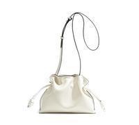 Yobohui Women's Leather Crossbody Bag Drawstring Pleated Bucket Bag with Adjustable Shoulder Strap(White)