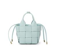 Yobohui Woven genuine leather handbag for women top handle bucket shoulder Bag trendy crossbody bag(Blue)