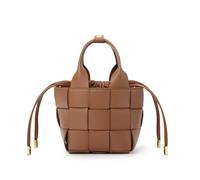 Yobohui Woven genuine leather handbag for women top handle bucket shoulder Bag trendy crossbody bag(Brown)