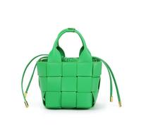 Yobohui Woven genuine leather handbag for women top handle bucket shoulder Bag trendy crossbody bag(Green 1)