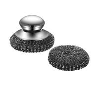 YOBOKO Handheld Kitchen Dish Cleaning Stainless Steel Scrubbers Metal Scouring Pads Steel Wool Pads Heavy Duty Cleaning Kitchen Stainless steel Cutlery Brush Pot Brush Cleaner 3 Pack (Handle Brusher)
