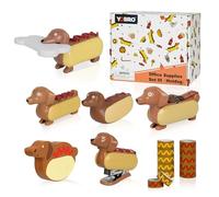 YOBRO Mini Dachshund Hot Dog Office Supplies Set - 7 Piece Desk Organizer Kit with Tape Dispenser, Mini Stapler & Squeezing Hotdog, Cute & Functional Gifts for Friends, Colleagues & Family, 15 Year +