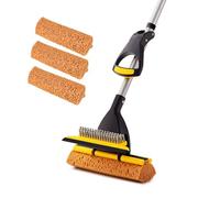 Yocada Sponge Mop Home Commercial Use Tile Floor Bathroom Garage Cleaning Total 3 Sponge Heads Squeegee and Extendable Telescopic Long Handle 42.5 to 52 Inches Easily Dry Wringing Only 3 Heads
