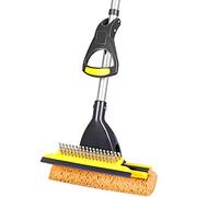 Yocada Sponge Mop Home Commercial Use Tile Floor Bathroom Garage Cleaning with Squeegee and Extendable Telescopic Long Handle 42-52 Inches Easily Dry Wringing