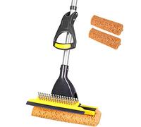 Yocada Sponge Mop Home Commercial Use Tile Floor Bathroom Garage Cleaning with Total 2 Sponge Heads Squeegee and Extendable Telescopic Long Handle 42.5-52 Inches Easily Dry Wringing
