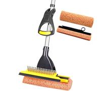 Yocada Sponge Mop Home Commercial Use Tile Floor Bathroom Garage Cleaning with Total 2 Sponge Heads Squeegee and Extendable Telescopic Long Handle 42.5-52 Inches Easily Dry Wringing