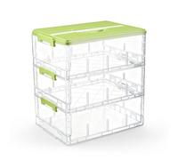 Yocdunm 18L Storage Boxes with Lids, Cube Kids 3 Layers Stackable Plastic Drawer Organiser Handle,Storage Box for Magnetic Building Blocks Bricks Puzzle Board (Green)