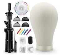 Yocdunm 23 In Head with Wig Stand Tripod,Canvas Wig Head Stand with Mannequin Headform for Making & Display,Tripod Stands with Caps, T & C Pins Set,Bristle Brush