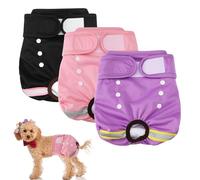 Yocdunm 3 Pack Female Dog Nappies with Reflective Strips - Reusable, Washable, High Absorbency & Breathable, Microfiber Pad and Waterproof Layer for Night Safety Comfort（M）