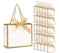 Yocdunm 30 Pcs with Bow Ribbons, 14x6x12 cm/5.51× 2.36× 4.72 inches Mini Party Favour Bags with Handles for Birthdays, Wedding Party, Bridal Shower, Baby Shower (White)