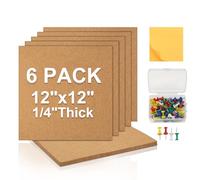 Yocdunm 6 Pack Self-Adhesive Cork Borad,6mm Thick Cork Bulletin Boards for Wall,30cm x 30cm Square Corks Tiles Pin Board with 50 Push Pins 100Pcs Sticky Notes for Home School Office Display Supplies