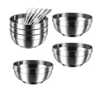 Yocdunm 6 Pack Stainless Steel Bowls & 6 Pack Stainless Steel Table Spoon 12 Pcs Set, Double-Walled Metal Soup Bowls Serving Dishes for Sauces, Rice, Noodles, Ice Cream