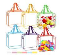 Yocdunm 6 Pack Zipper Toy Storage Bags with Handles 11.8x8.6x3.9 Inch Toy Storage Bags Waterproof PVC Clear Transparent Organizer with sticker for Building Blocks,Books,Puzzle,Cosmetics (6 Colors)