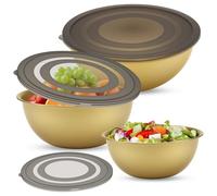 Yocdunm 6 Pcs Mixing Bowl Set,Stainless Steel Nesting Salad Bowl with Airtight Transparent Lid,Mixing Bowls for Baking, Salad Bowl for Kitchen Mixing,Serving, Baking & Food Storage,17/19/21cm (Gold)