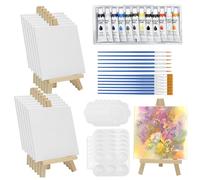 Yocdunm 60 Pcs Mini Canvas and Easel, Canvas Painting Set Includes Inches Canvases,Wooden Mini Easels, Palettes, Paint Brushes, and Acrylic Paint, Painting Set for Kids and Artists Art Party