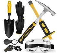 Yocdunm 7 Pcs Geology Rock Hammer and Chisel Kit, Hammer & Digging Chisel, Whistle, Shovel,Safety Glasses, Jewelers Loupe and Gloves, Rock Hounding Equipment Set for Hounding Stone Breaking