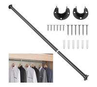 Yocdunm Extendable Wardrobe Rod Extendable Heavy Duty Wardrobe rail 50-130cm,Round Clothes Hanging Pole with End Sockets & Screws for Wardrobe Cabinet Cupboard