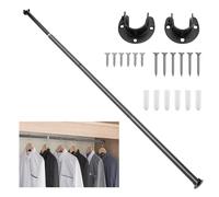 Yocdunm Extendable Wardrobe Rod Extendable Heavy Duty Wardrobe rail 50-190cm,Round Clothes Hanging Pole with End Sockets & Screws for Wardrobe Cabinet Cupboard