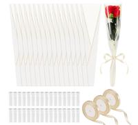 Yocdunm Set of 200 Single Rose Sleeve Bulk Kit 200 Pcs Single Flower Wrapping Paper Bouquet Bags 200 Pcs Plastic Flower Water Tubes for Graduation Birthday (White, M)