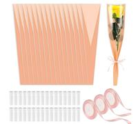 Yocdunm Set of 200 Single Rose Sleeve Bulk Kit 200 Pcs Single Flower Wrapping Paper Bouquet Bags 200 Pcs Plastic Flower Water Tubes for Graduation Birthday (Pink, M)