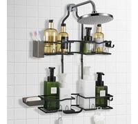Yocdunm Shower Hanging, Shower Shelf No Drilling Shower Organiser with Hooks for Razors Over the Head with Soap Holder Bathroom Accessories, Black