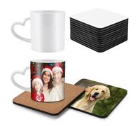 Yocdunm Sublimation Mugs,Blank Sublimation Coasters Cork Backed, 12 Pcs White Blanks Square Cork Backed 11oz Blank Plain White Large Handle Coffee Mug Cups with Smash Proof Boxes