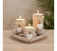 Yocdunm Wooden Candle Holders with Tray Decorative Rocks,Home Decorations 3 Tea Light Candleholders Set Table Decor Gift for Living Room Bathroom, House Warming Gifts (Heart)