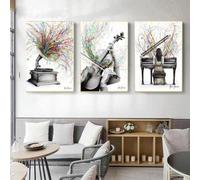 Yocheng 3 Abstract Piano Guitar Violin Phonograph Posters Prints Vintage Canvas Painting Wall Art Picture For Living Room Music Home Decor 40x60cmx3 No Frame