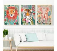 Yocheng 3 Botanical Jungle Animal Poster Giraffe Elephant Lion Parrot Snake Tiger Print Wall Art Picture Canvas Painting Home Decor 30x40cmx3 No Frame