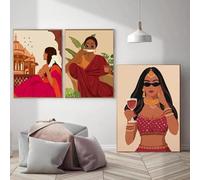 Yocheng 3 Girl Poster Canvas Printing Abstract South Asian Living Room Bedroom Home Decoration Aesthetic Room Decor 30x40cmx3 No Frame