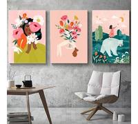 Yocheng 3 Minimalist Abstract Flowers Stripe Liberty Woman Artwork Poster Canvas Painting Wall Pictures Home Decor 40x60cmx3 No Frame