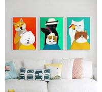 Yocheng 3 Minimalist Art Cartoon Animal Hairdresser Wall Canvas Painting Poster Cat Dog Pet Shop Living Room Decor Home Decor Art 40x60cmx3 No Frame