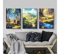 Yocheng 3 Nature Mountain Valley Spring Summer Landscape Canvas Paintings Spectacular Views Wildflower Field Poster Scenic Wall Home Decor 30x40cmx3 No Frame