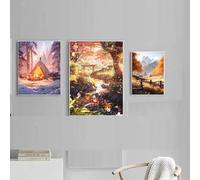 Yocheng 3 Nature Mountain Valley Spring Summer Landscape Canvas Paintings Spectacular Views Wildflower Field Poster Scenic Wall Home Decor 50x70cmx3 No Frame