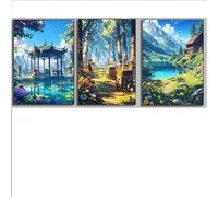 Yocheng 3 Nature Mountain Valley Spring Summer Landscape Canvas Paintings Spectacular Views Wildflower Field Poster Scenic Wall Home Decor 50x70cmx3 No Frame