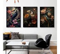Yocheng 3 Vintage Birds In Jungle Flowers Canvas Painting Poster Print Wall Art Room Home Decor Picture 21x30cmx3 No Frame
