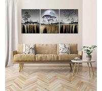 Yocheng 3pcs Canvas Prints - Abstract Landscape With Moon & Tree, Black And White Wall Art Posters For Living Room 30x40cmx3 No Frame