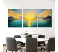 Yocheng 3pcs Lake Sunrise Triptych Wall Art - Minimalist Lake Scenes Suitable For Living Room, Bedroom & Office -Canvas Pain 30x40cmx3 No Frame