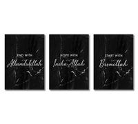 Yocheng 3PCS Quran Islamic Gold Beige Black Canvas Painting Muslim Wall Art Print Picture For Living Room Home Decor 60x80cmx3 No Frame