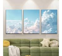 Yocheng 3pcs/set, Canvas Painting, Beautiful Blue Sky With White Clouds, Wall Decoration, Bedroom, Living Room 50x70cmx3 No Frame