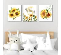Yocheng 3Pcs Sunflower Theme Poster, Custom Name Picture, Flower Nature Wall Art, Personalized Nursery Baby Bedroom Decor, Canvas Print 21x30cmx3 No Frame