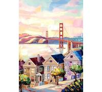 Yocheng Autumn Street Market Landscape Fallen Leaves Bus Bridge Poster Canvas Painting Print Color Well Art Home Decor 21x30cm No Frame