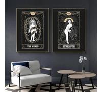 Yocheng Black Gold Psychedelic Sun Moon Tarot Card Poster Hippie Astrology Divination Witchcraft Canvas Painting Wall Room Decor 40x50cmx2 No Frame