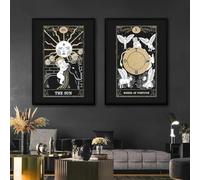 Yocheng Black Gold Psychedelic Sun Moon Tarot Card Poster Hippie Astrology Divination Witchcraft Canvas Painting Wall Room Decor 50x70cmx2 No Frame